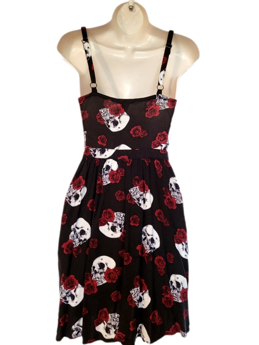HOT TOPIC Skull & Roses Sleeveless Mini Dress Size Small - Picture 3 of 5